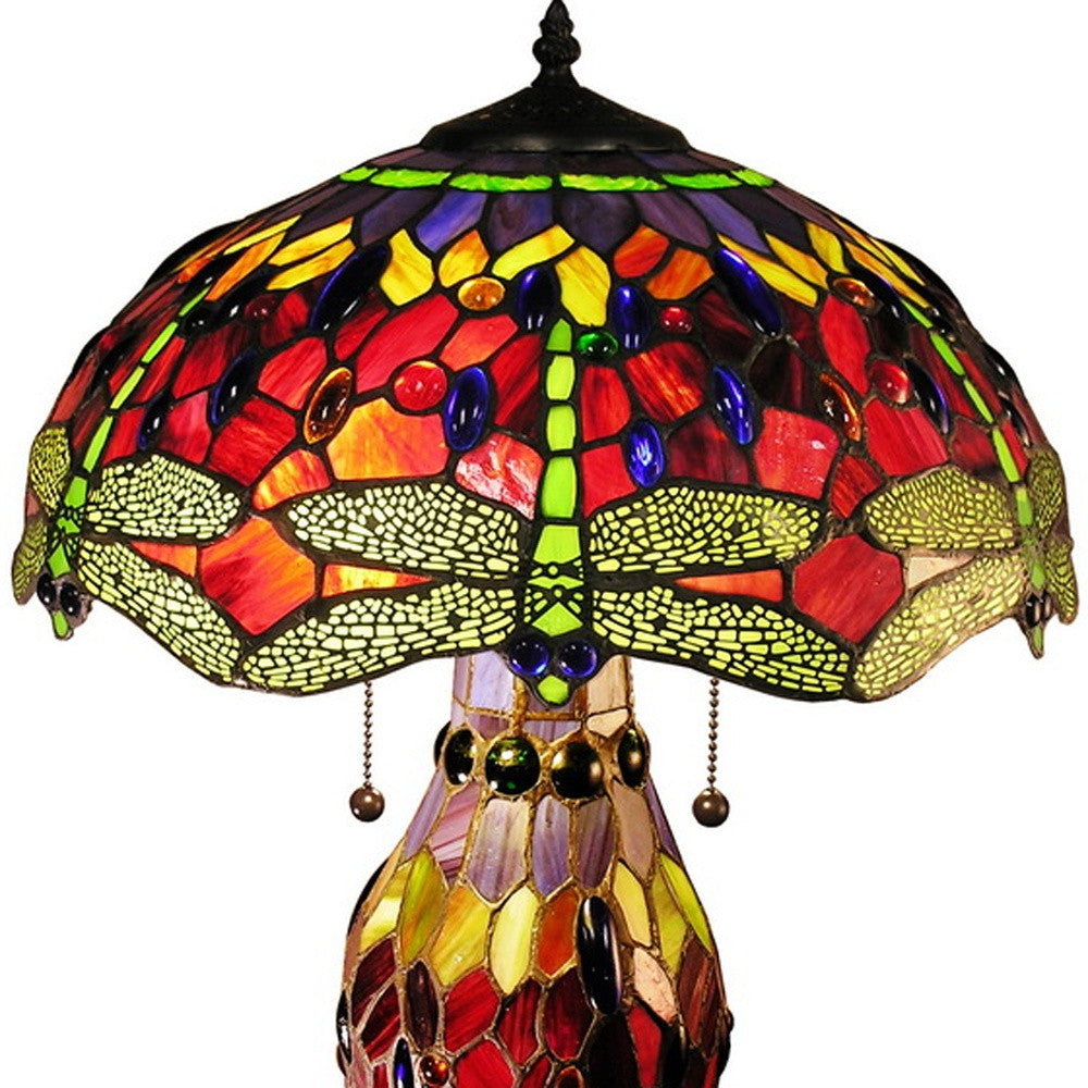 HomeRoots Zurie 16" Double-Lit Red Dragonfly Table Lamp In Bronze
