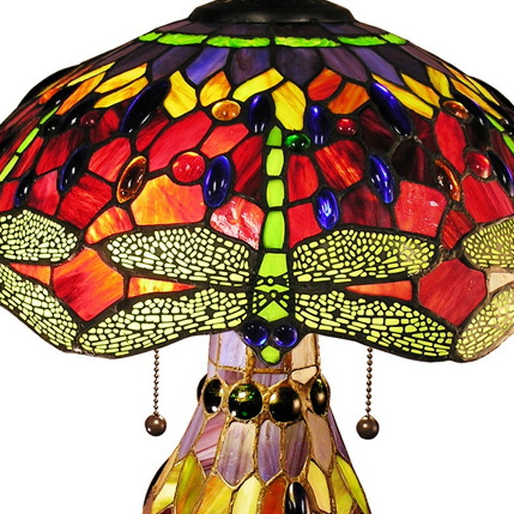 HomeRoots Zurie 16" Double-Lit Red Dragonfly Table Lamp In Bronze