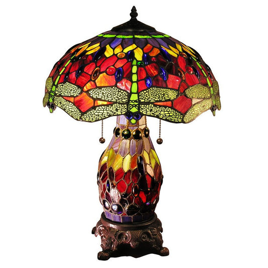 HomeRoots Zurie 16" Double-Lit Red Dragonfly Table Lamp In Bronze