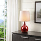 HomeRoots24" Minimalist Table Lamp With White Empire Shade and Burgundy Finish