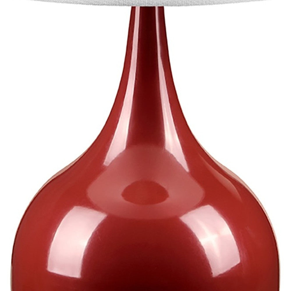 HomeRoots24" Minimalist Table Lamp With White Empire Shade and Burgundy Finish