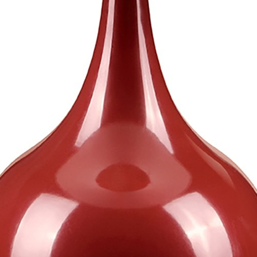 HomeRoots24" Minimalist Table Lamp With White Empire Shade and Burgundy Finish