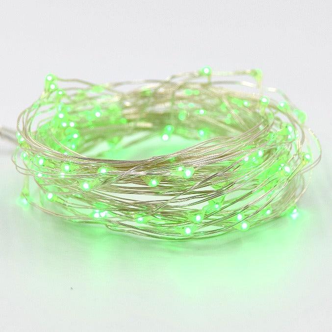 Hometown Evolution 100 Micro LED Lights on Silver Wire 33 Foot Green Plug in LED Fairy Light