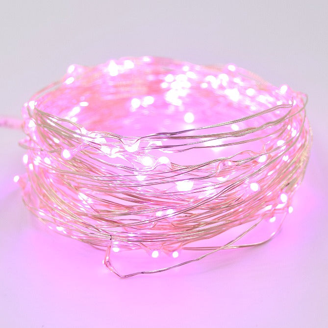Hometown Evolution 100 Micro LED Lights on Silver Wire 33 Foot Pink Plug in LED Fairy Light