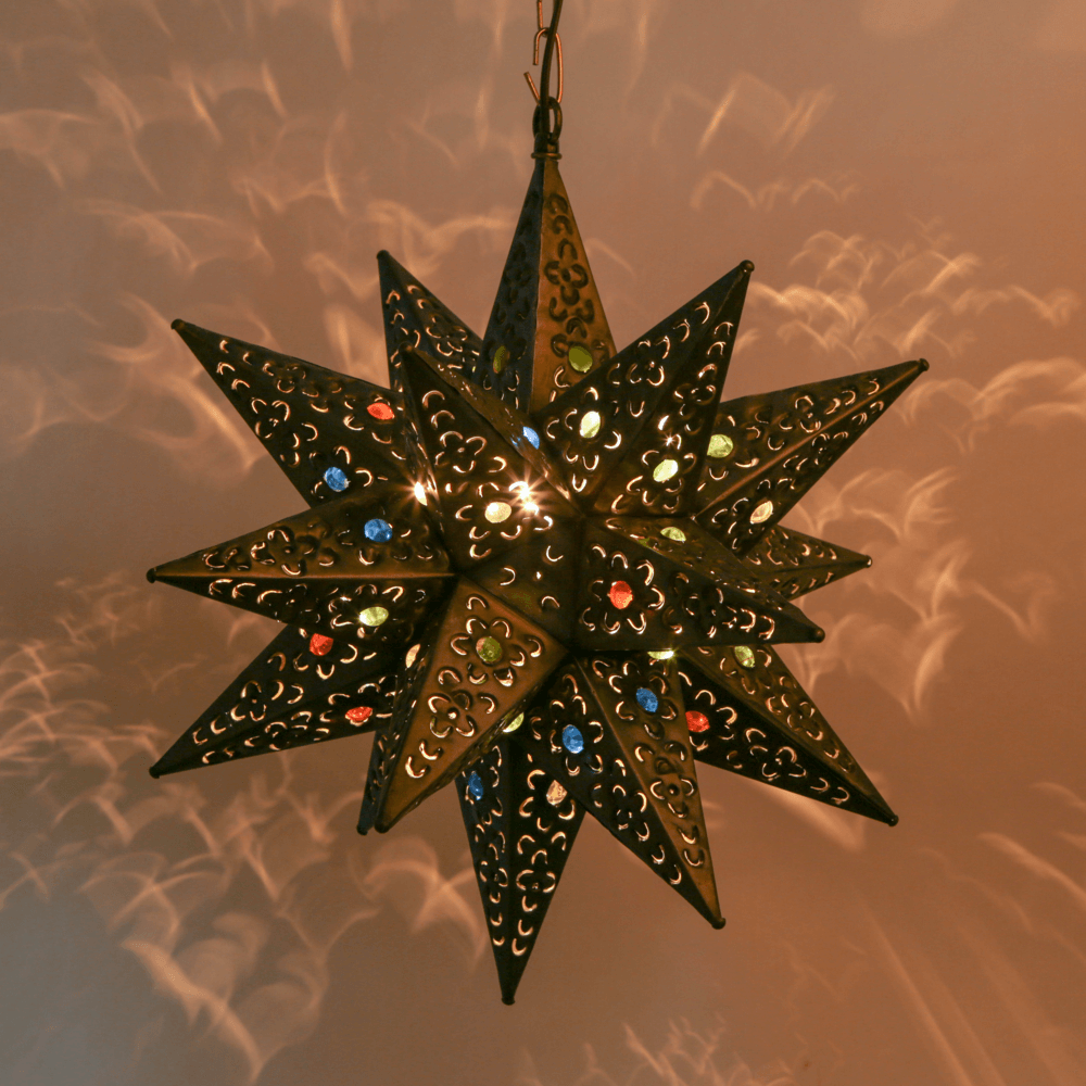 Hometown Evolution 16" Tin Star Light with Flower Cutouts and Marbles