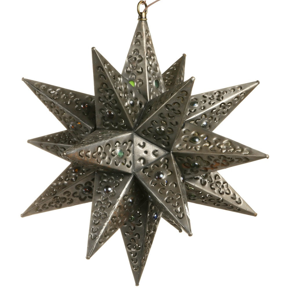 Hometown Evolution 16" Tin Star Light with Flower Cutouts and Marbles