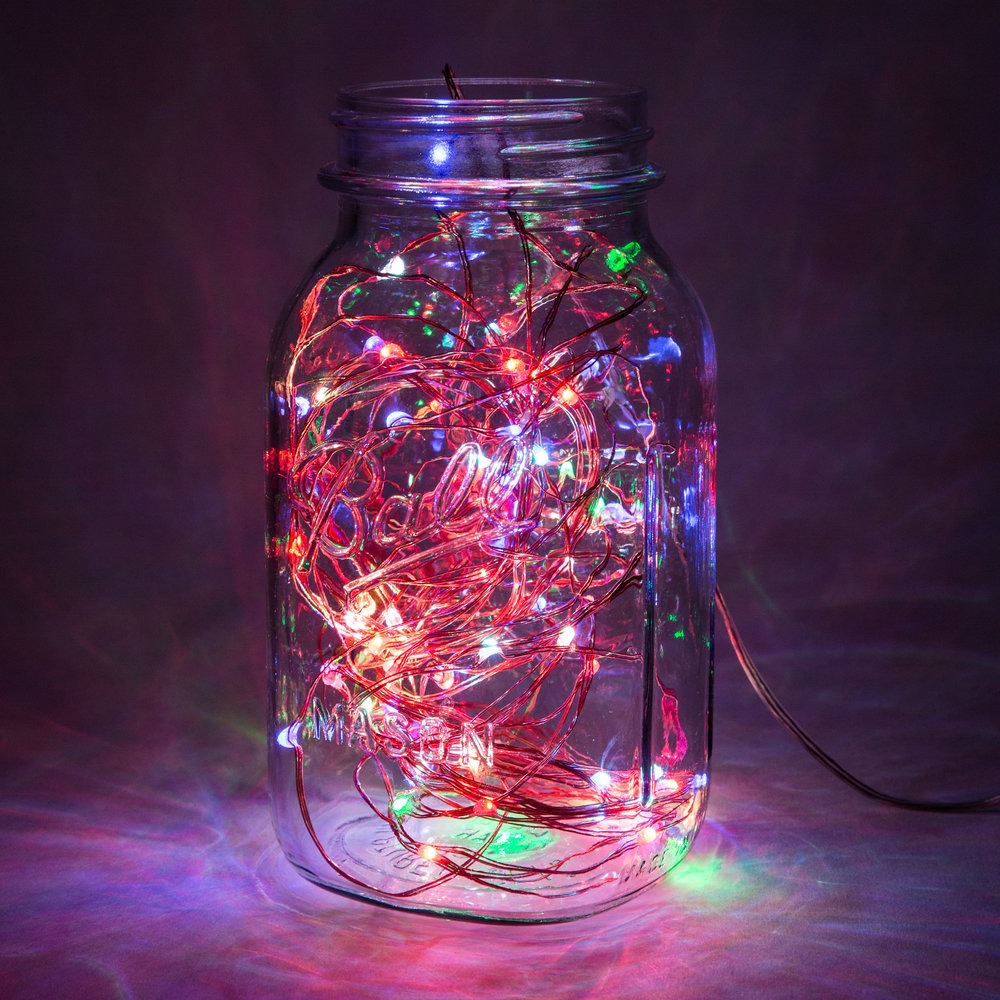 Hometown Evolution 50 Micro LED on Silver Wire 16.5 Foot Multi Color Battery Powered LED Fairy Light
