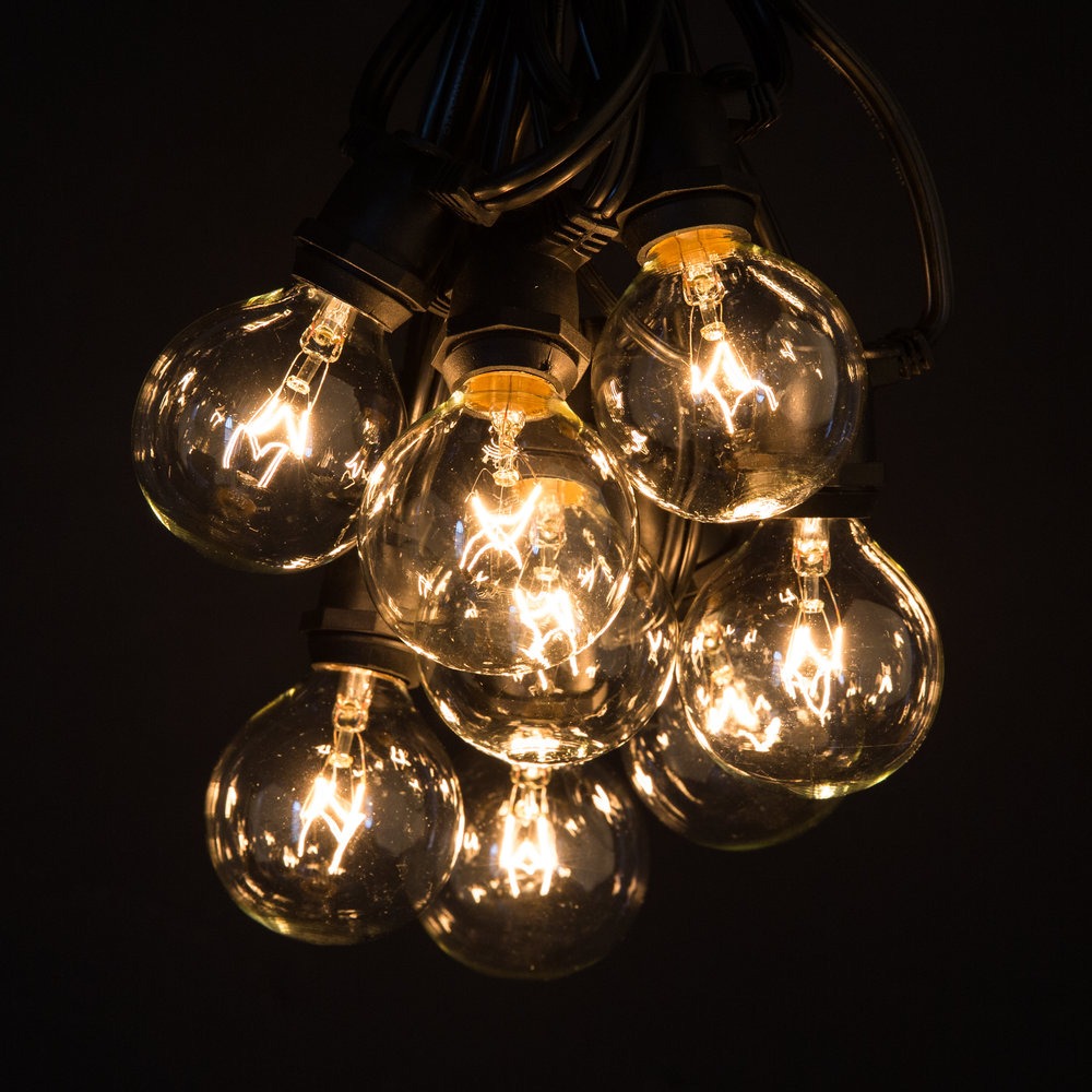 Hometown Evolution C9 Commercial 100 Foot Clear String Light with Black Wire and G50 Clear Bulbs