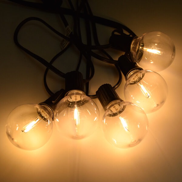 Hometown Evolution C9 Commercial 50 Foot String Light Set with Black Wire and G50 Plastic LED Filament Bulbs
