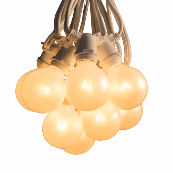 Hometown Evolution C9 Commercial 50 Foot White Satin String Light with White Wire and G50 White Satin Pearl Bulbs