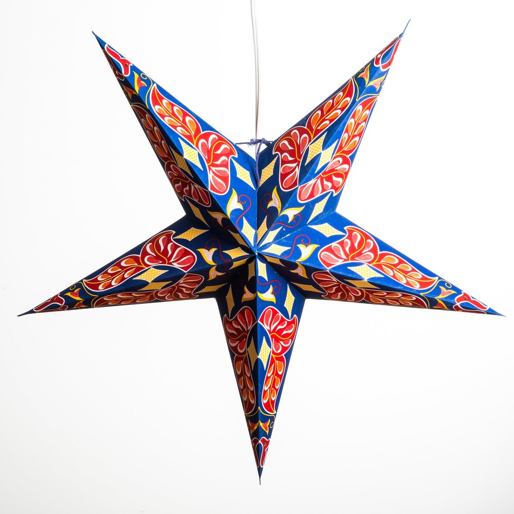 Hometown Evolution Dara Paper Star Blue Outdoor Lantern with Cord