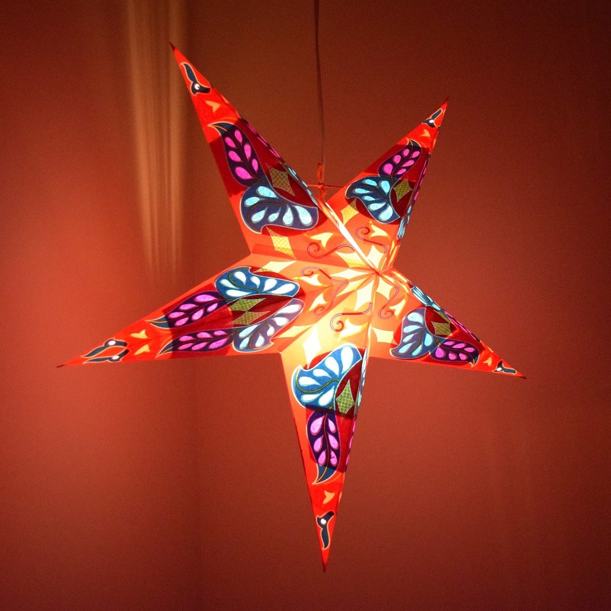 Hometown Evolution Dara Paper Star Red Outdoor Lantern with Cord