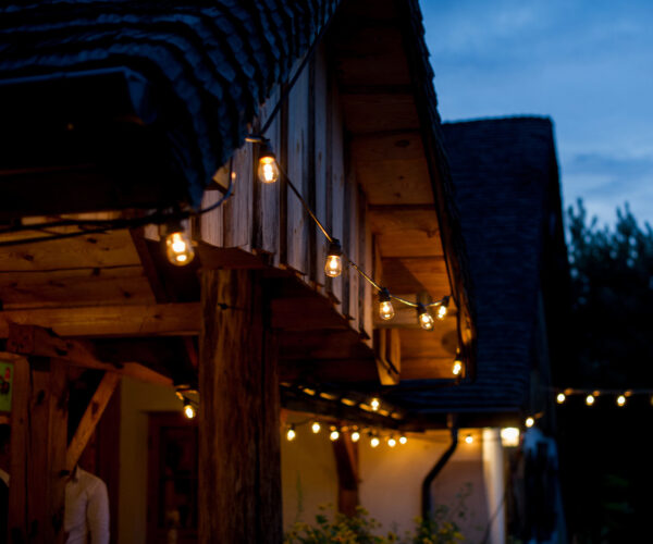 Hometown Evolution E26 Commercial 100 Foot String Light Set with S14 LED Filament Light Bulbs