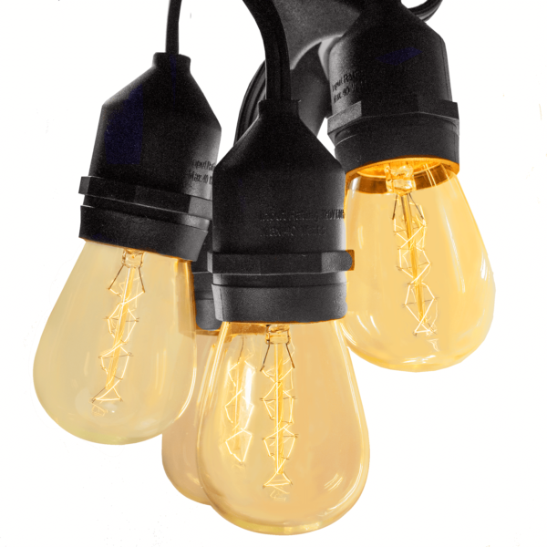 Hometown Evolution E26 Commercial 50 Foot String Light Set with Suspended S14 Zig Zag Edison Light Bulbs