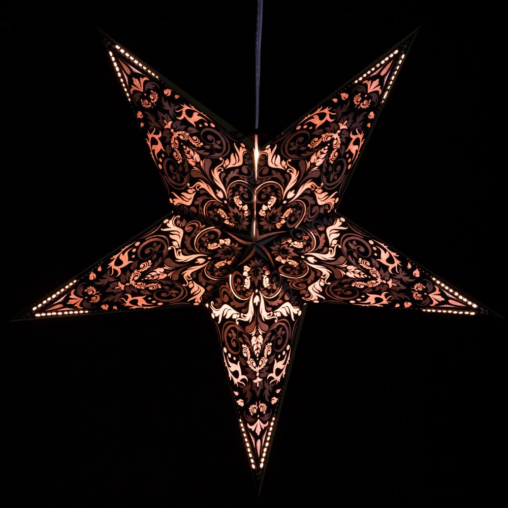 Hometown Evolution Fleur De Lis Paper Star Black Outdoor Lantern with Cord