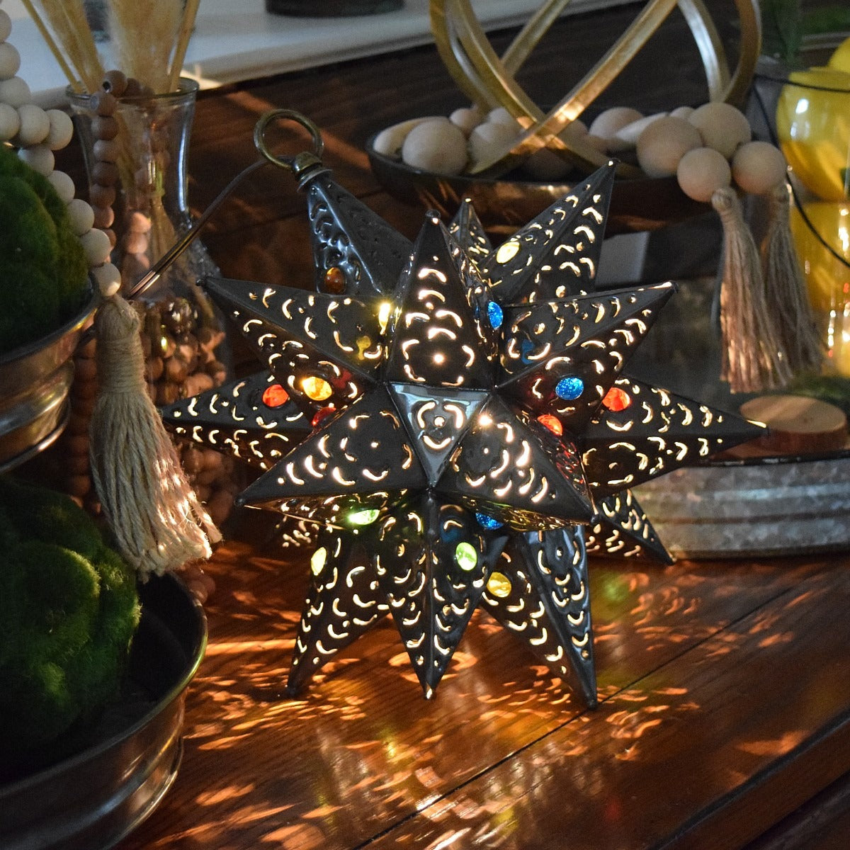 Hometown Evolution Flower Cut 12" Tin Star Light with Marbles