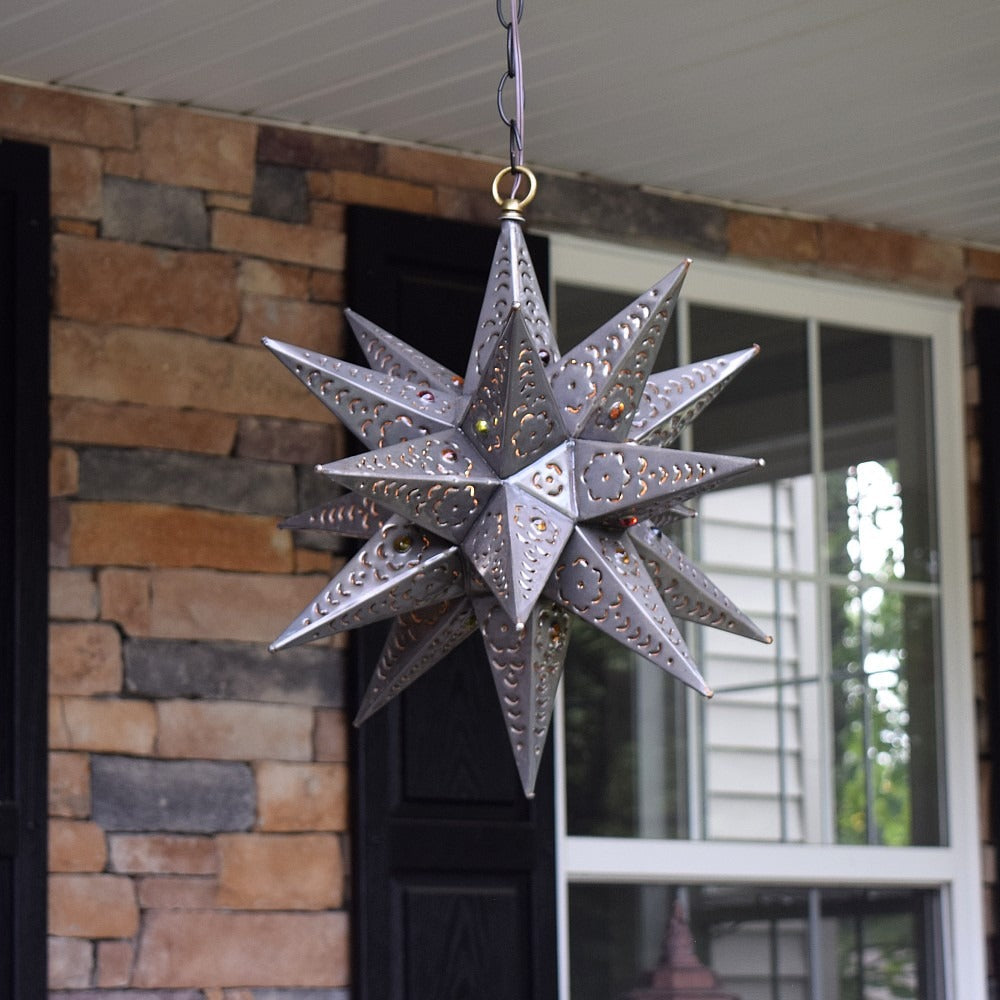 Hometown Evolution Flower Cut 12" Tin Star Light with Marbles
