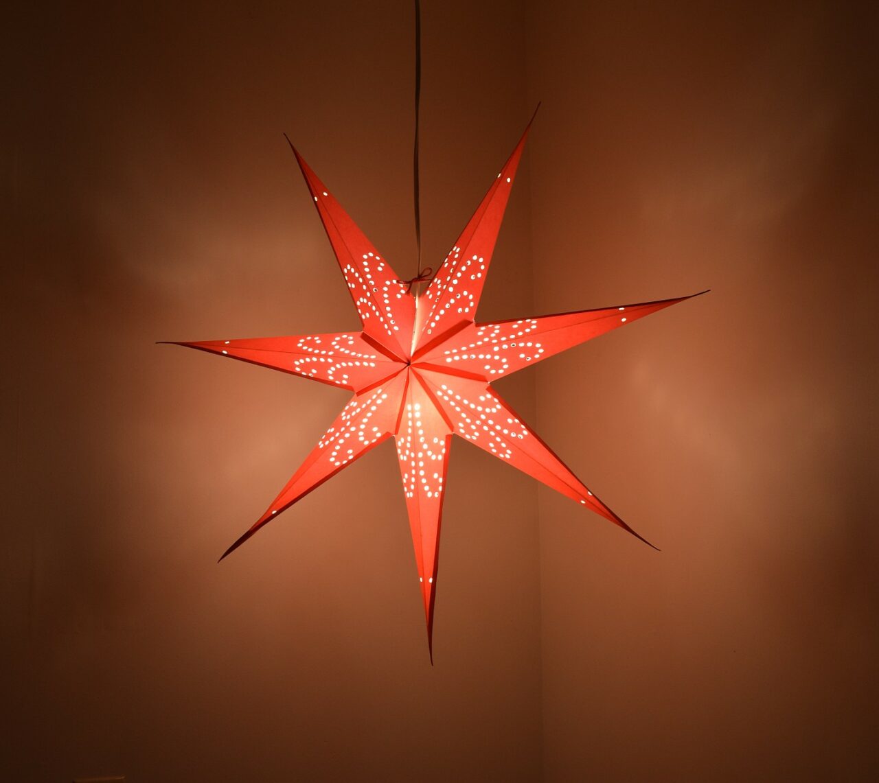 Hometown Evolution Fountain Paper Star Red Outdoor Lantern with Cord