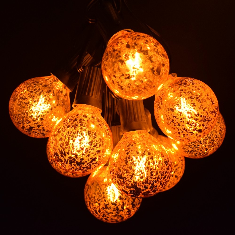 Hometown Evolution G40 25 Foot Mercury Gold String Light Set with Black Wire