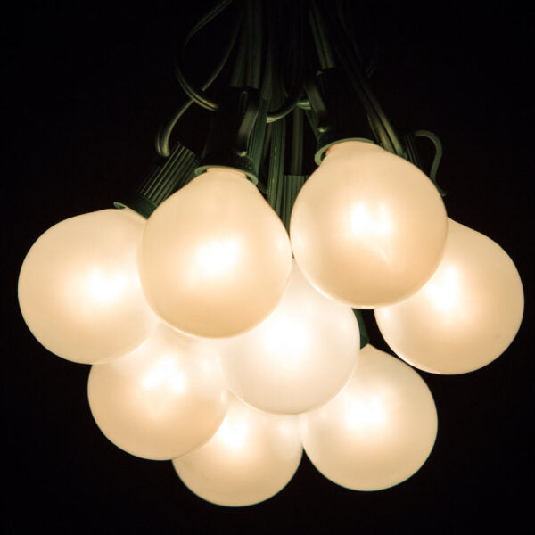 Hometown Evolution G50 25 Foot White Satin Pearl String Light Set with Green Wire