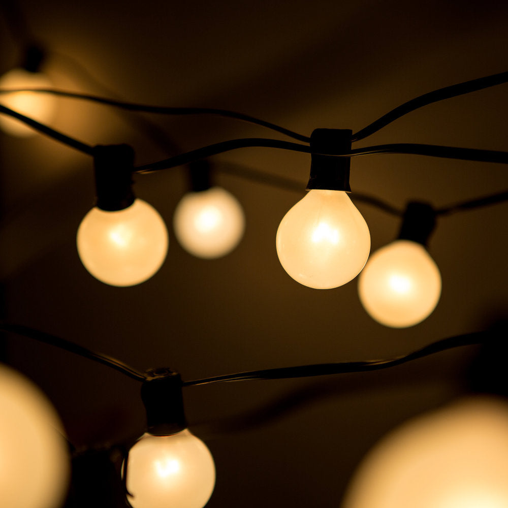 Hometown Evolution G50 50 Foot White Satin Pearl String Light Set with Green Wire
