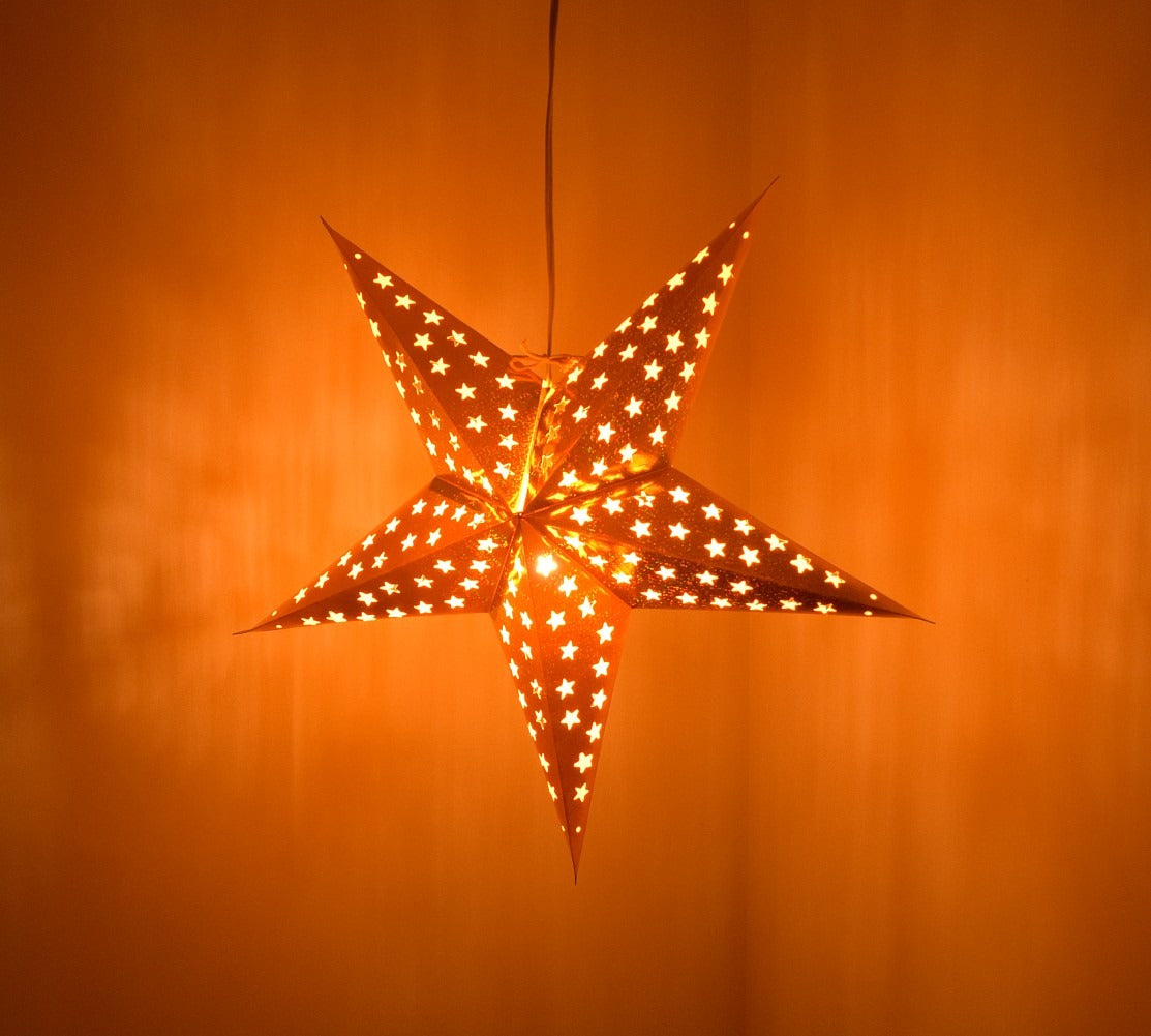 Hometown Evolution Hologram Paper Star Gold Outdoor Lantern with Cord
