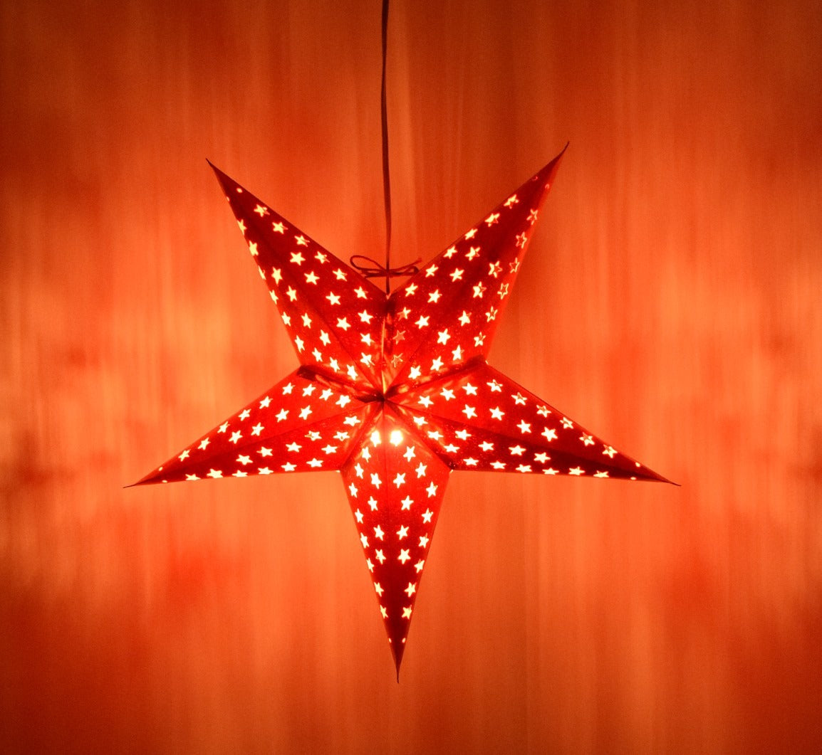 Hometown Evolution Hologram Paper Star Red Outdoor Lantern