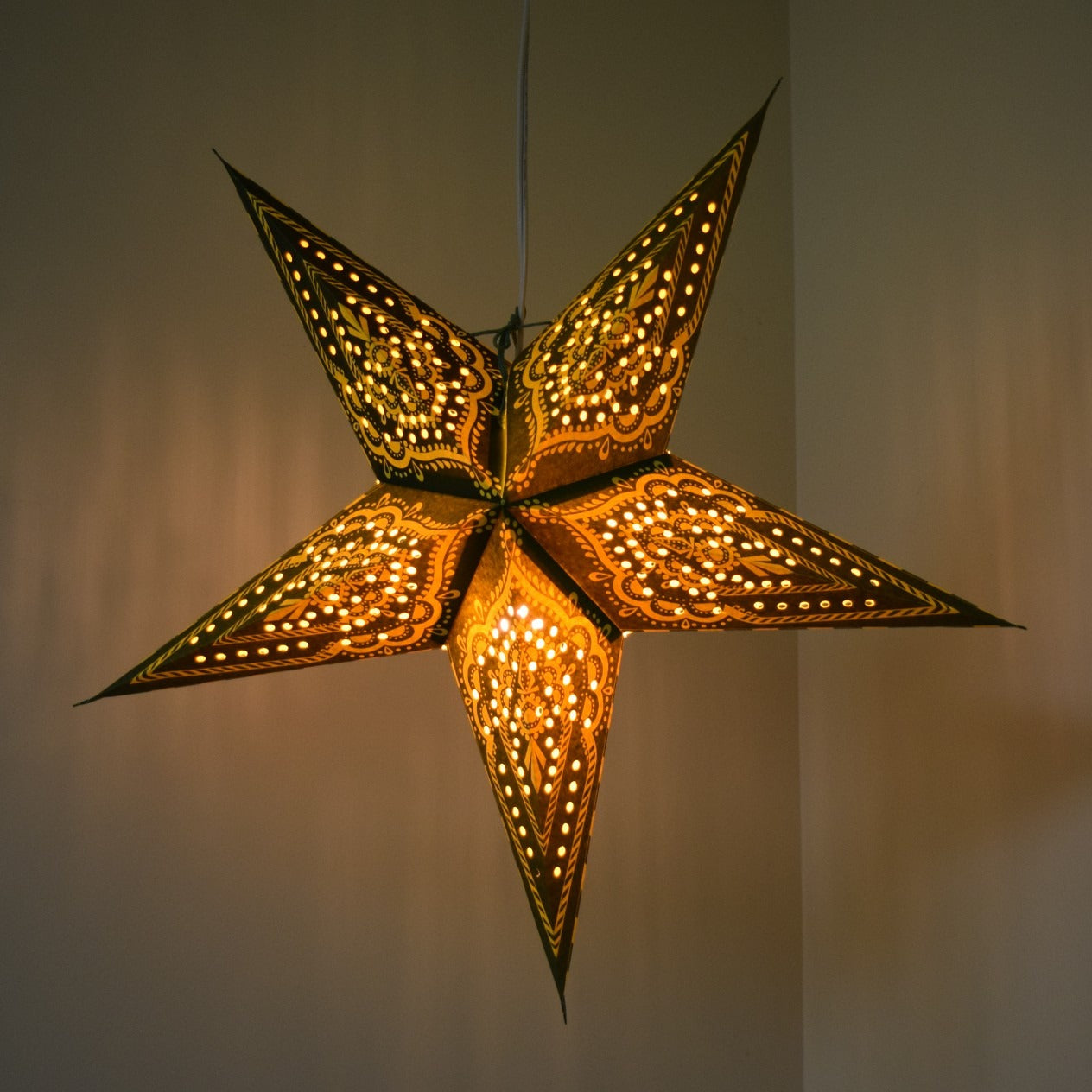 Hometown Evolution Paper Star Green Bandana Outdoor Lantern with Cord