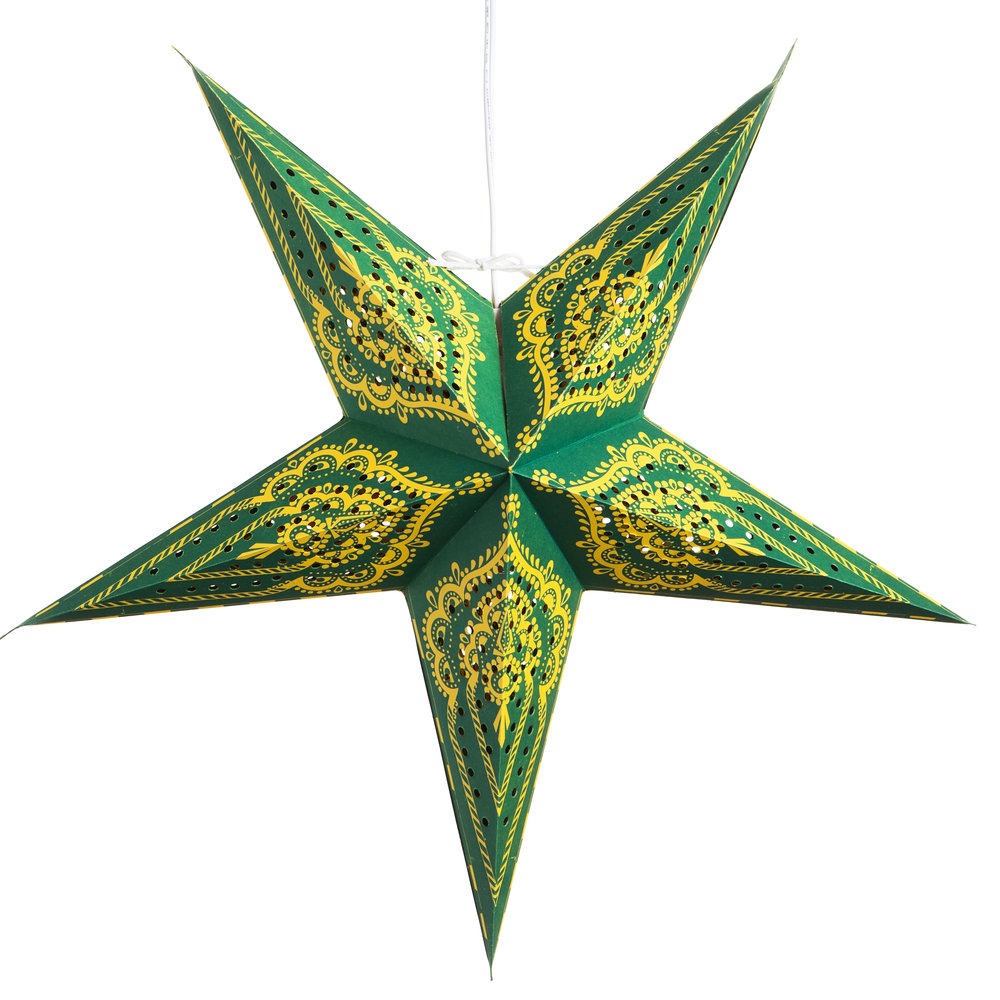 Hometown Evolution Paper Star Green Bandana Outdoor Lantern with Cord