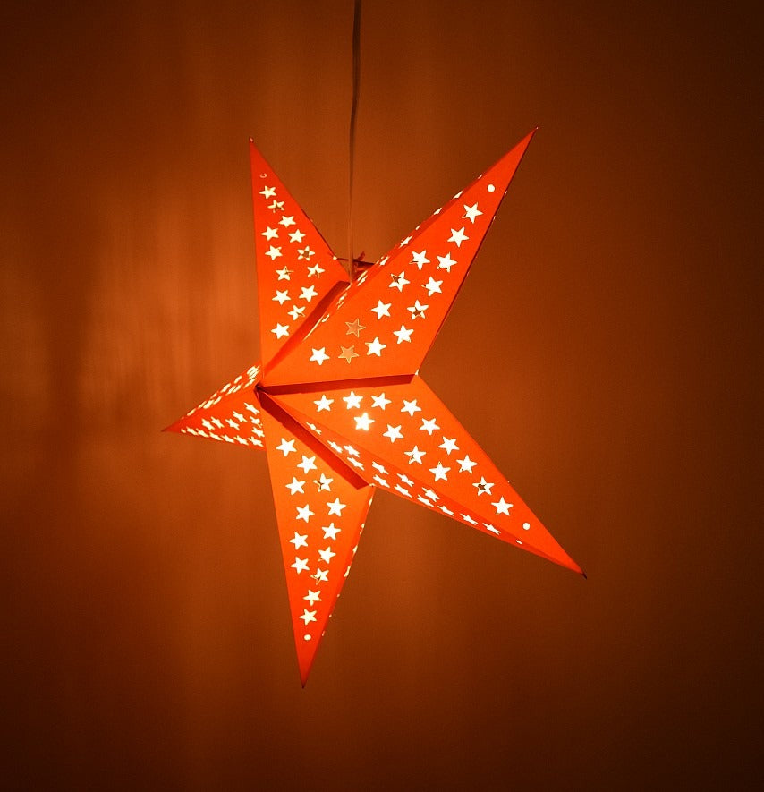 Hometown Evolution Paper Star Solid Orange Outdoor Lantern