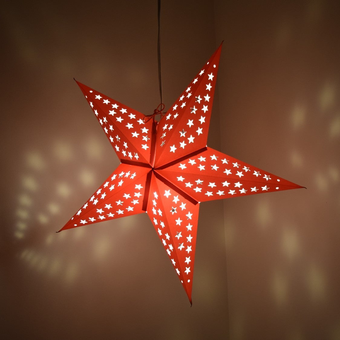 Hometown Evolution Paper Star Solid Red Outdoor Lantern with Cord
