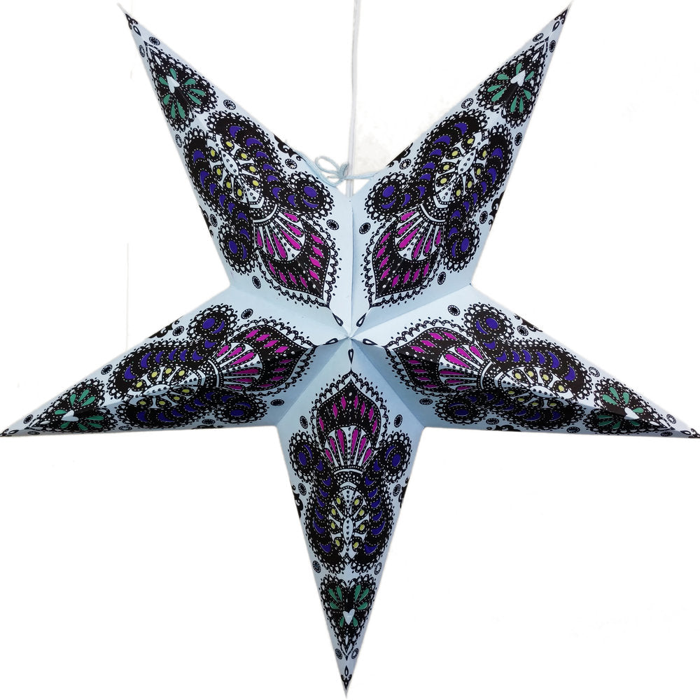 Hometown Evolution Peacock Paper Star Blue Outdoor Lantern with Cord