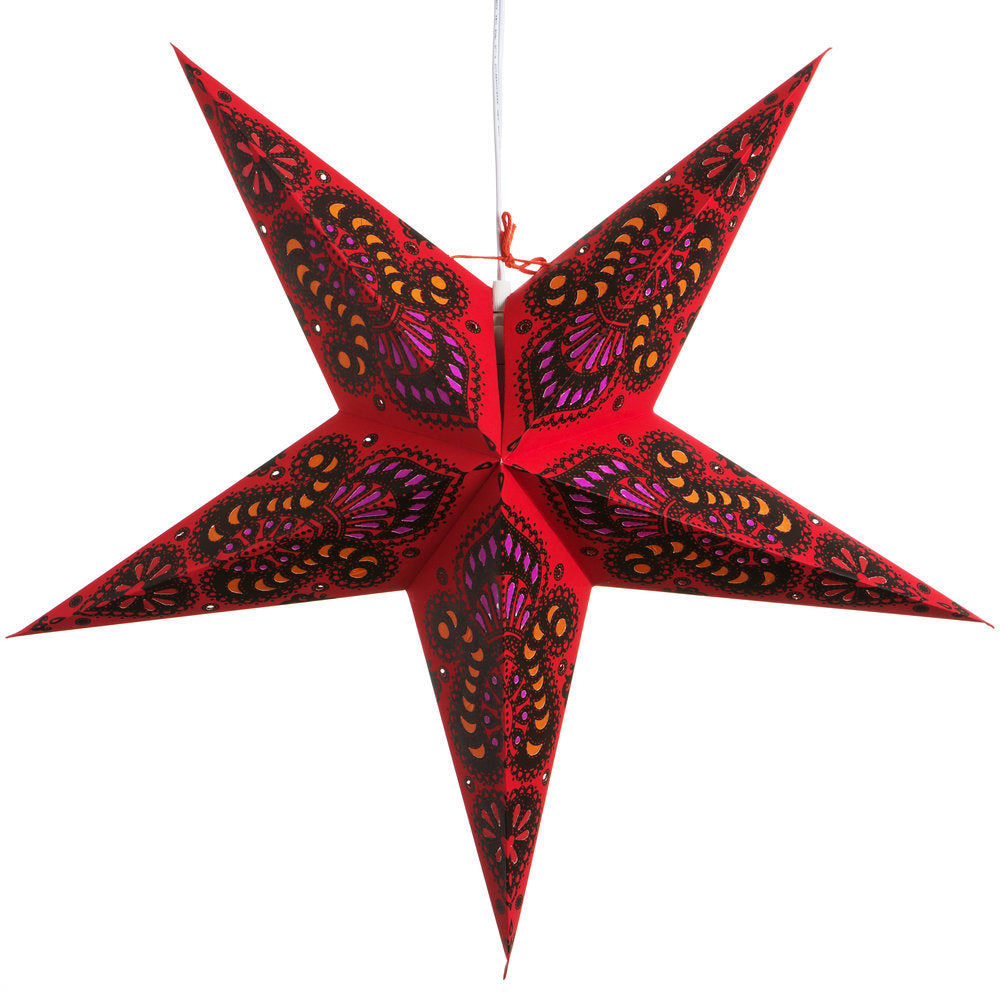 Hometown Evolution Peacock Paper Star Red Outdoor Lantern with Cord