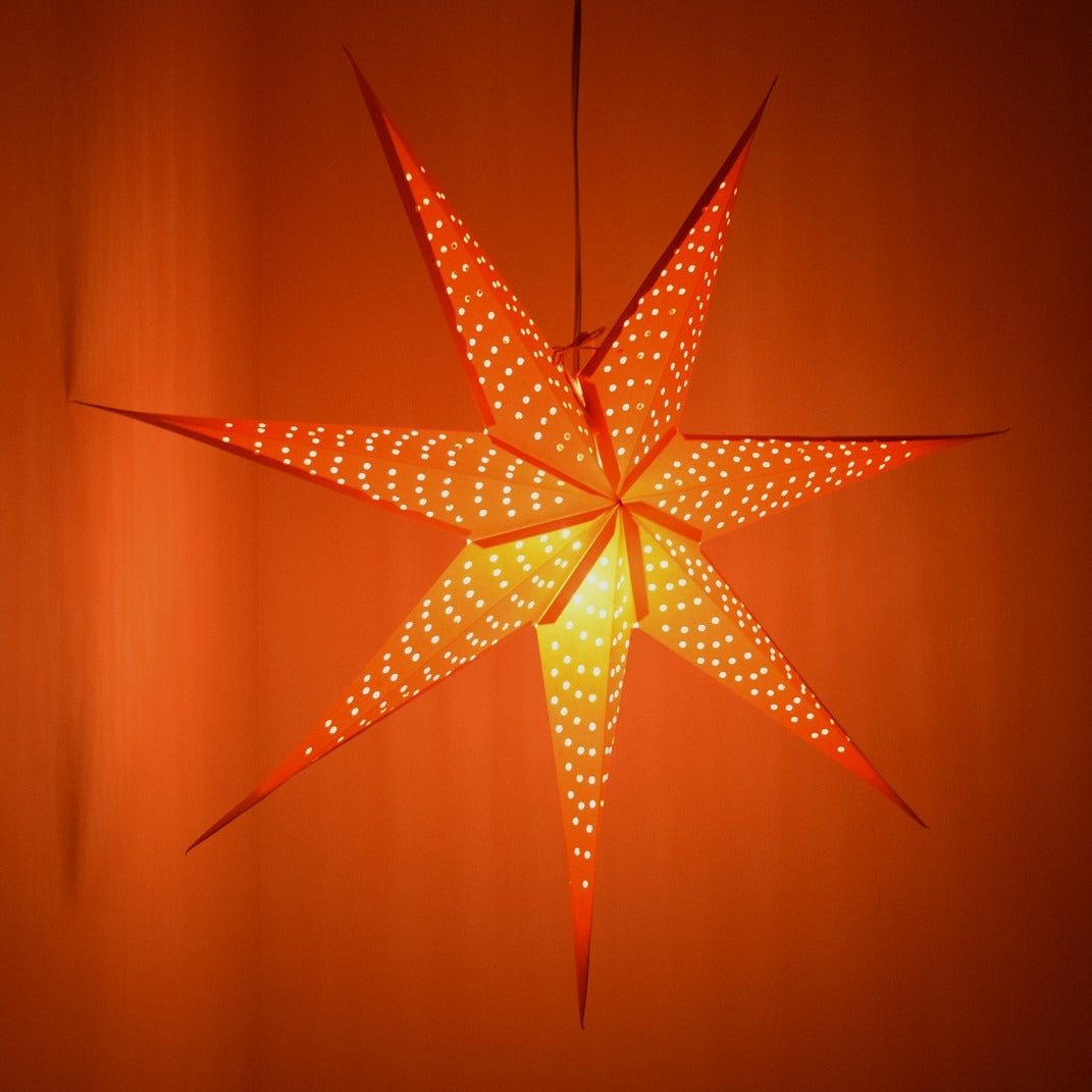 Hometown Evolution Radius Paper Star Deep Orange Outdoor Lantern with Cord