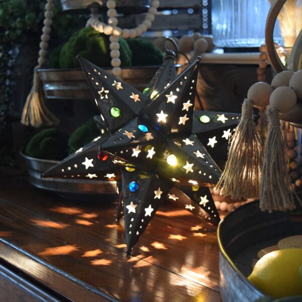 Hometown Evolution Star Cut with Marbles 12" Tin Star Light with Marbles