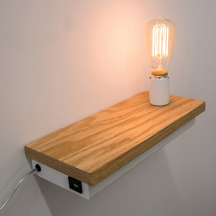 House of Troy Bunk 12" White with Natural Oak Task Lamp with USB Port and Dimmer Switch