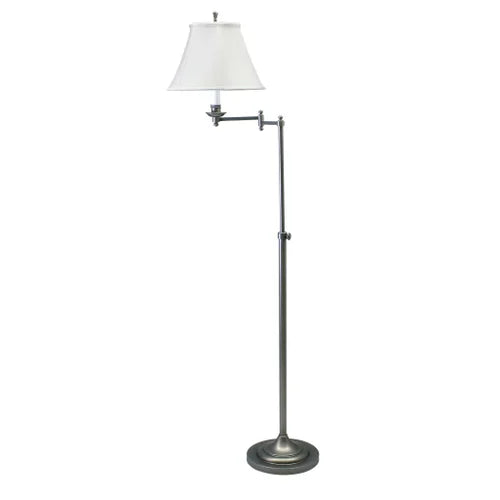 House of Troy Club Adjustable Swing Arm Antique Silver Floor Lamp