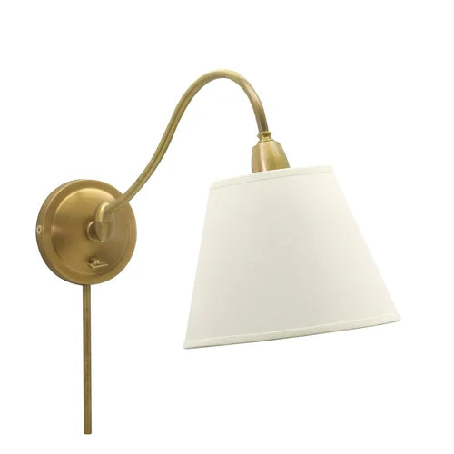House of Troy Hyde Park Adjustable Weathered Brass w/White Linen Shade Wall Swing Arm Lamp