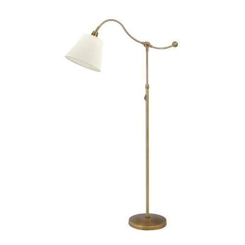 House of Troy Hyde Park Counter Balance Weathered Brass with White Linen Shade Floor Lamp