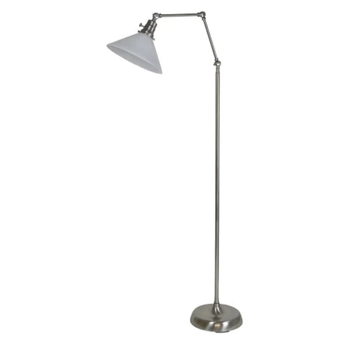 House of Troy Otis Satin Nickel with White Floor Lamp