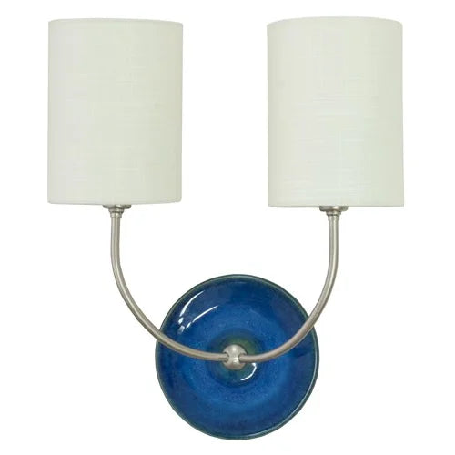 House of Troy Scatchard Stoneware Blue Gloss and Satin Nickel Double Wall Lamp