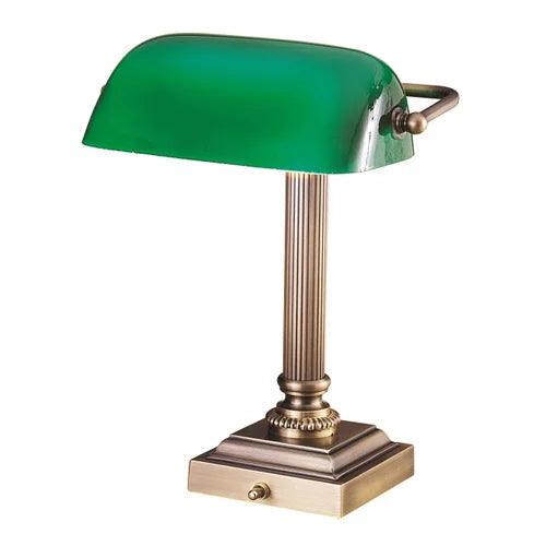 House of Troy Shelburne Bankers Antique Brass & Green Glass Desk Lamp