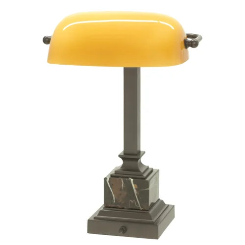 House of Troy Shelburne Bankers Mahogany Bronze & Amber Glass Desk Lamp