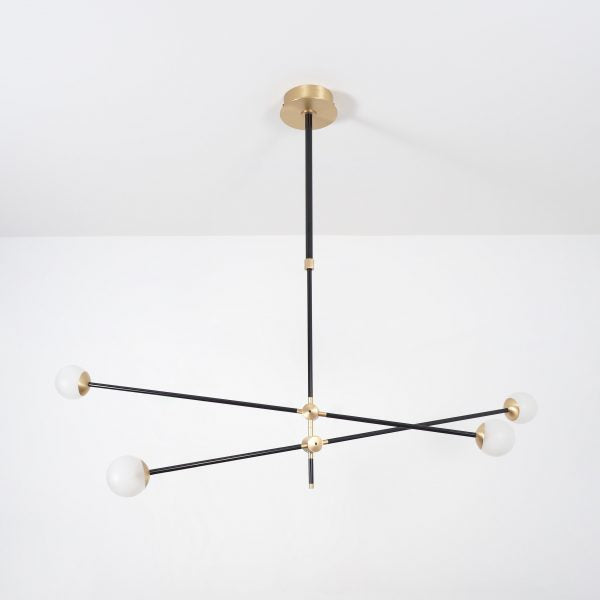 Intueri Light Bullarum 49" x 4" x (23" - 32") Brass or Copper Chandelier With Hand-Blowen Glass