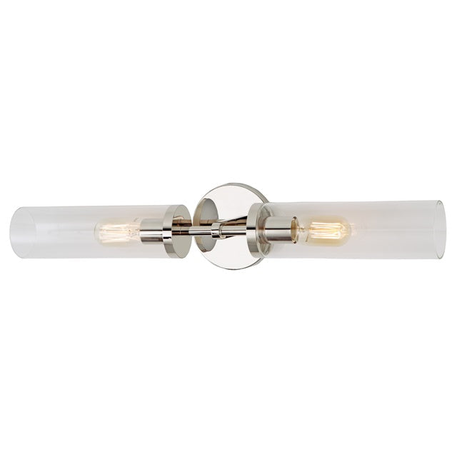 JVI Designs Alford Polished Nickel 2-Light Wall Sconce With Cylinder-Shaped Clear Glass Shade