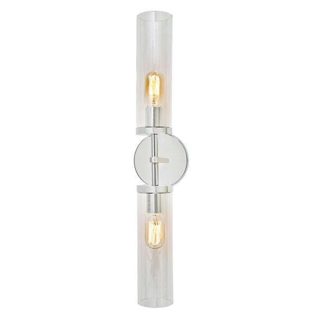 JVI Designs Alford Polished Nickel 2-Light Wall Sconce With Cylinder-Shaped Clear Glass Shade