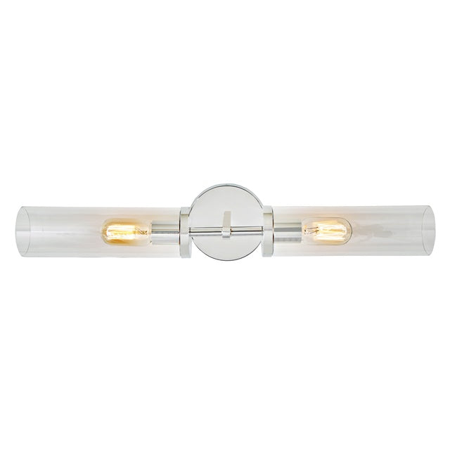 JVI Designs Alford Polished Nickel 2-Light Wall Sconce With Cylinder-Shaped Clear Glass Shade