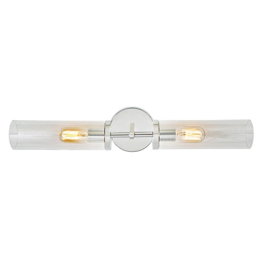 JVI Designs Alford Polished Nickel 2-Light Wall Sconce With Cylinder-Shaped Clear Glass Shade