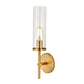 JVI Designs Alford Satin Brass 1-Light Wall Sconce With Cylinder-Shaped Clear Glass Shade