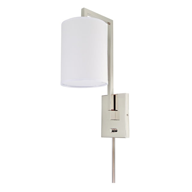 JVI Designs Allston Polished Nickel 1-Light Downward Swing Arm Wall Sconce With Cylindrical Fabric Shade
